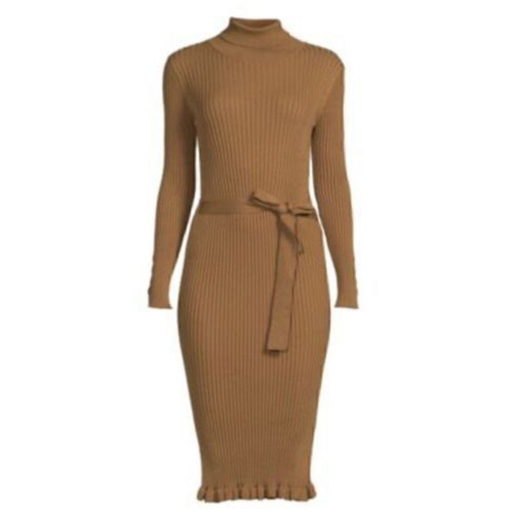 AREA STARS Ribbed Belted Dress. Size Large. Brown. Defect. New With Tags. - Picture 4 of 7